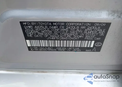 2010 Lexus Is 250 z USA, uszkodzony, nr VIN JTHBF5C28A5109097